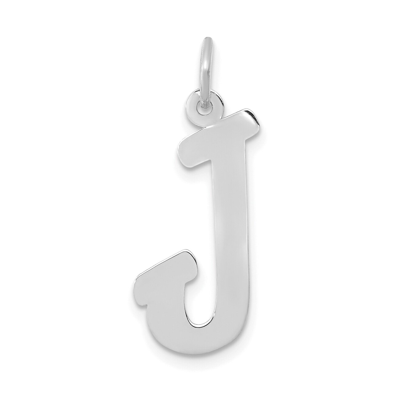 14K White Gold Small Script Initial Letter J Charm Jewerly 17mm x 8mm